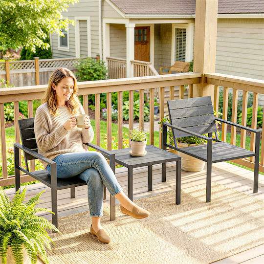 Outsunny Garten- und Outdoor-Möbelsets Wohnbereich 3 Stück Dunkelgrau