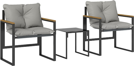 Outsunny Outdoor Lounge Set 3 Pieces Black with Pillows