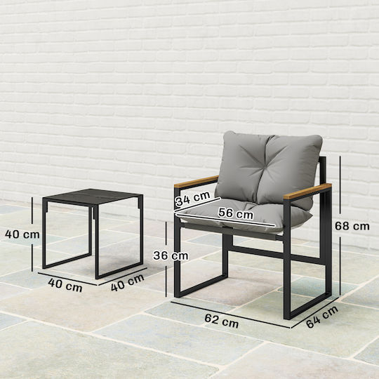 Outsunny Outdoor Lounge Set 3 Pieces Black with Pillows