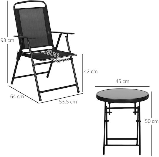 Outsunny Garten- und Outdoor-Möbelsets Wohnzimmer Typsatz 3 Stück Schwarz