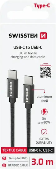 Swissten Braided USB 2.0 Cable USB-C Male - USB-C 60W Black 3m 71527210