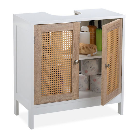 Relaxdays Unitate De Mobilier Pentru Baie Fără Chiuvetă Cu Lumină L60xA30xÎ61.5cm Alb/Maro Deschis