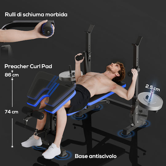 HomCom Ρυθμιζόμενος Πάγκος Γυμναστικής Δικεφάλων / Κοιλιακών με Ορθοστάτες