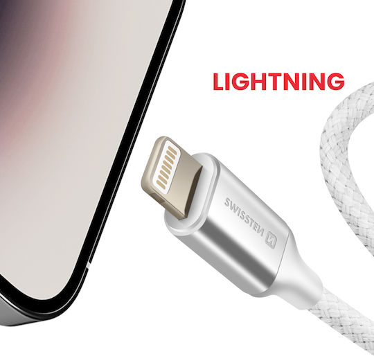 Swissten Lightning Auxiliary Cable Compatible Jack 3.5mm Nylon Braided 1.5m White