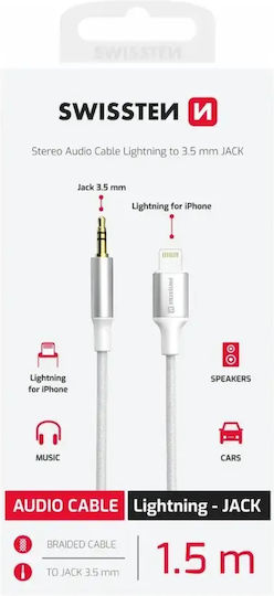 Swissten Lightning Auxiliary Cable Compatible Jack 3.5mm Nylon Braided 1.5m White