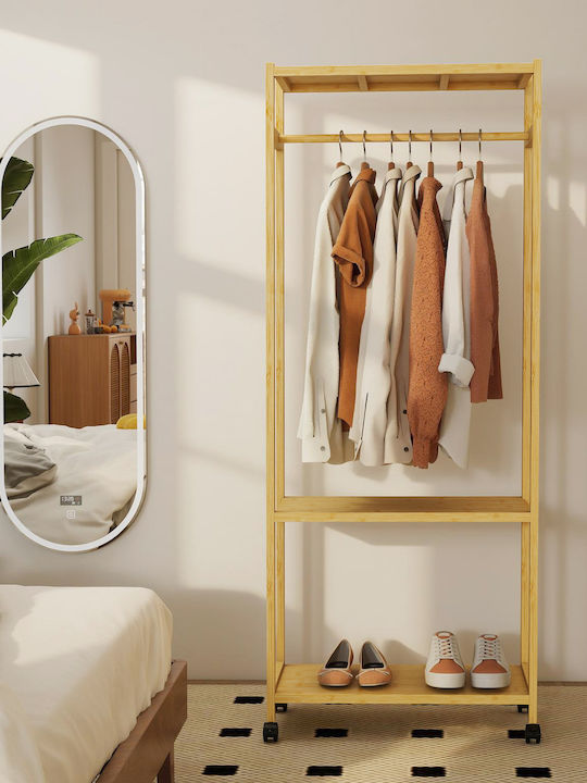HomCom Rolling Floor Garment Rack Bamboo Beige 70x35x175cm