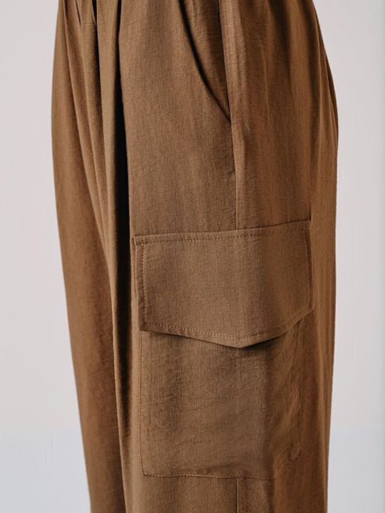 Women's Brown Set with High Rise Trousers with Rubber Band in Loose Fit
