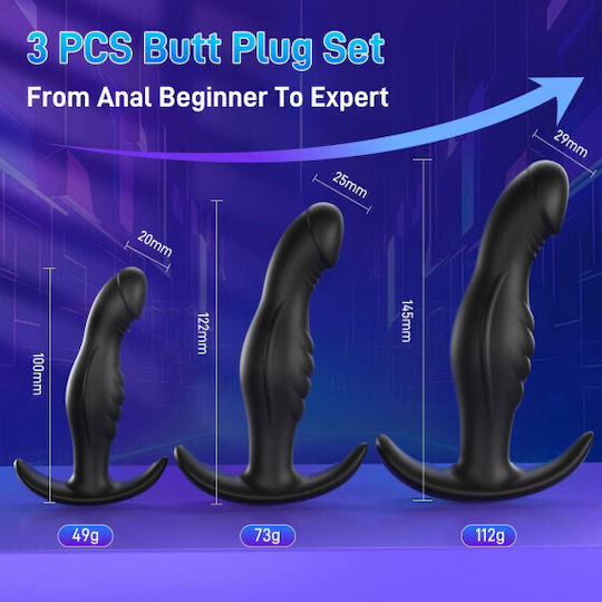 Smd Butt Plug Set Couples Realistic Edition Ρεαλιστική Πρωκτική Σφήνα Σιλικόνη Σετ 3 S M L Black