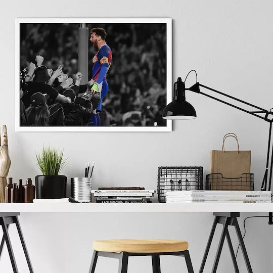 Poster Messi Barca Sc037 40cm x 50cm Premium Schwarzer Hölzener Rahmen