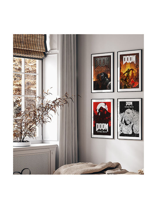 Gaming Poster Doom Dark Ages Black & White Gm2384 40cm X 50cm Premium Μαύρο Ξύλινο Κάδρο