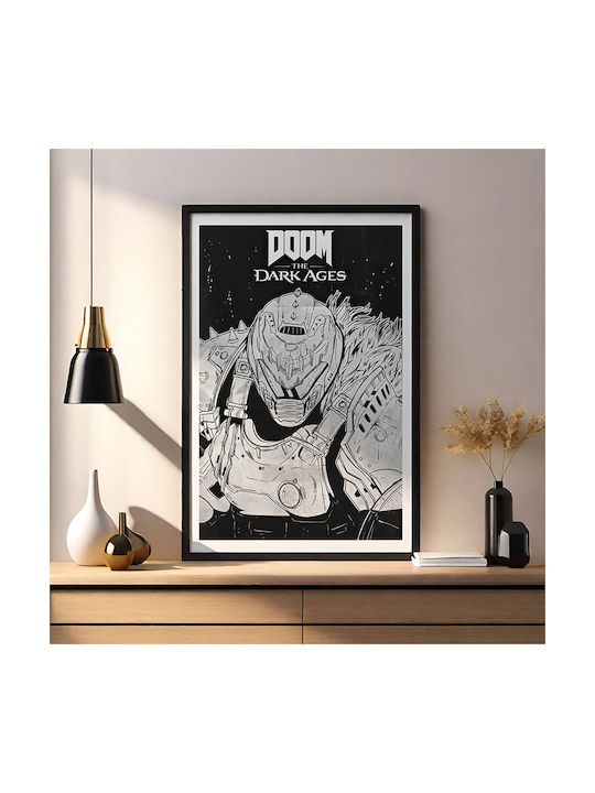Gaming Poster Doom Dark Ages Black & White Gm2384 40cm X 50cm Premium Μαύρο Ξύλινο Κάδρο
