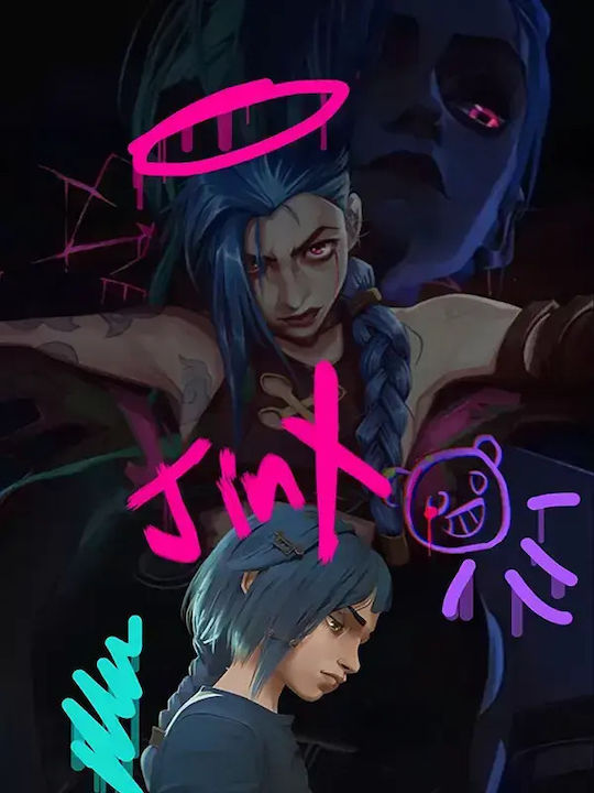 Gaming Poster Jinx Powder Gm1113 40cm X 50cm Premium Black Wooden Frame