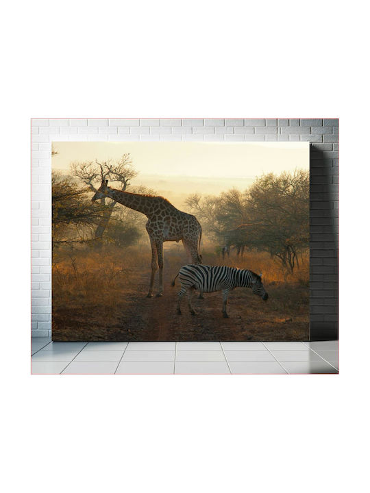 Πίνακας Giraffe Zebra In African Landscape Καμηλοπάρδαλη Ζέβρα Αφρικανικό Τοπίο 120x80