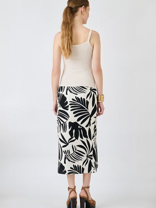 Midi Blumen Damenrock Schwarz