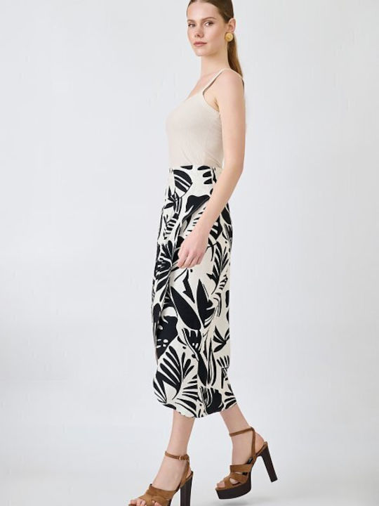 Midi Blumen Damenrock Schwarz