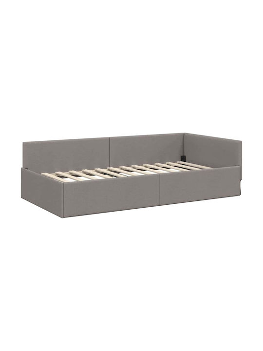 Pat Montat Pe Perete Single Tapițat Cu Material Maro Cu Plăci Și Saltea 90x200cm