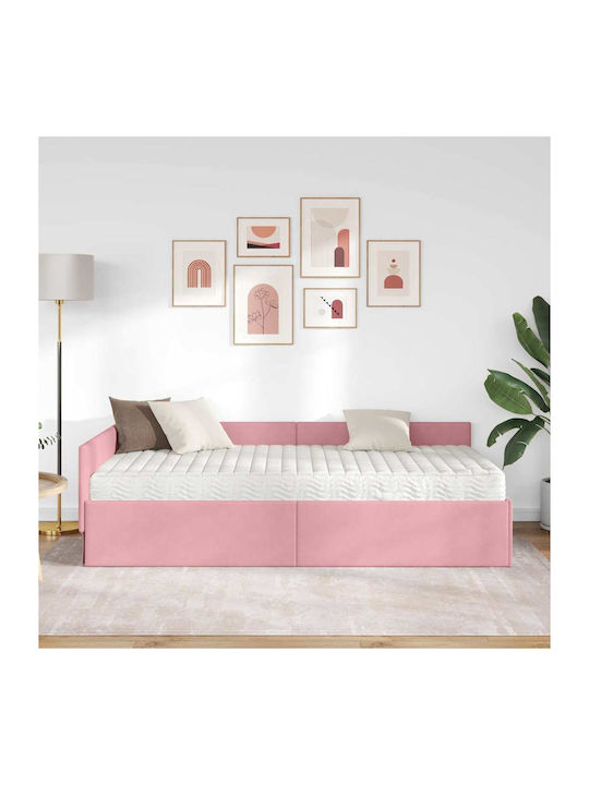 Ein Einzelbett Mit Samt Rosa Mit Lattenrost Und Matratze 90x200cm