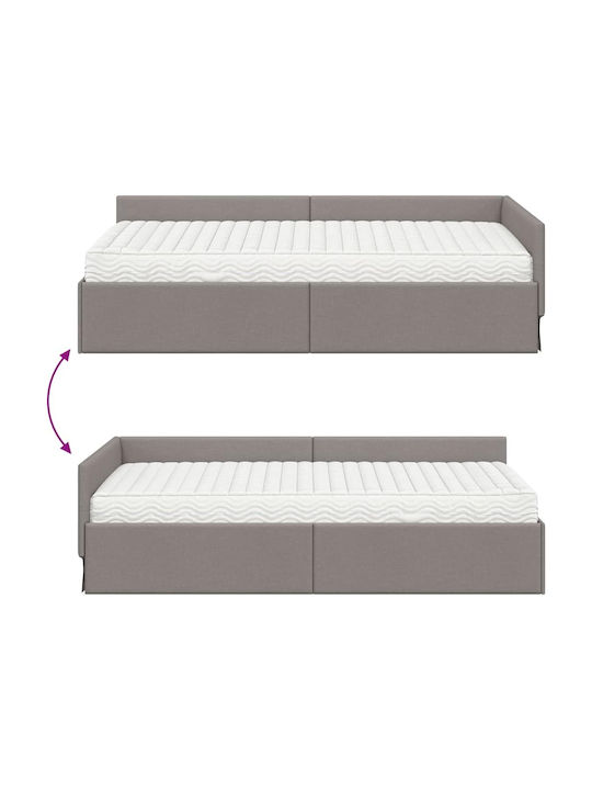 Pat Montat Pe Perete Single Tapițat Cu Material Maro Cu Plăci Și Saltea 90x200cm