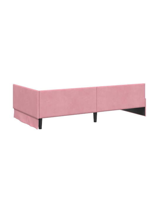 Ein Einzelbett Mit Samt Rosa Mit Lattenrost Und Matratze 90x200cm