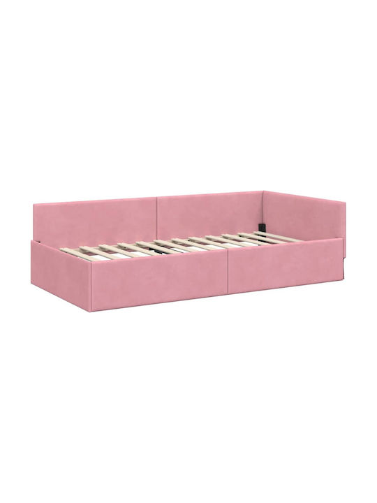 Ein Einzelbett Mit Samt Rosa Mit Lattenrost Und Matratze 90x200cm