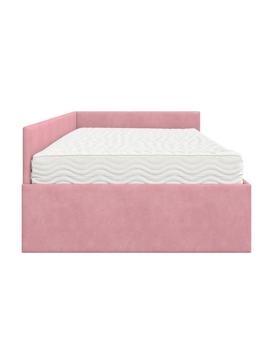 Ein Einzelbett Mit Samt Rosa Mit Lattenrost Und Matratze 90x200cm