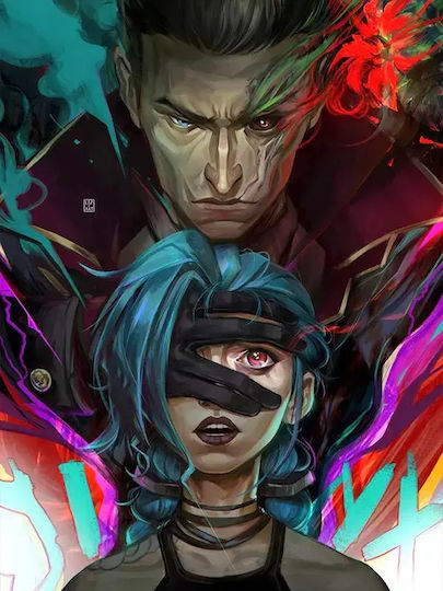 Gaming Poster Jinx & Silco Gm1116 40cm x 50cm Rahmen aus Naturholz Beige