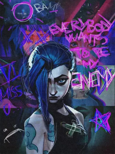 Gaming Poster Jinx Arcane Gm1111 40cm x 50cm Schwarzer Hölzerner Rahmen
