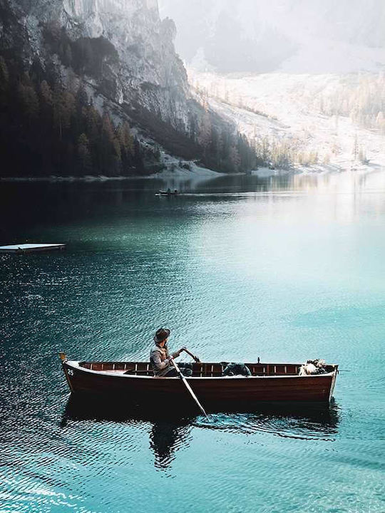 Poster Boat On River Pst25110 40cm X 50cm Premium Black Wooden Frame