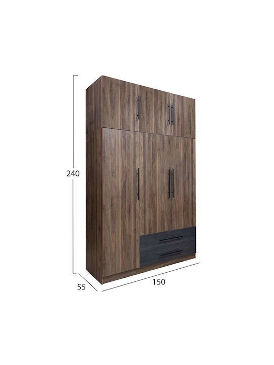 Τρίφυλλη Ντουλάπα με Πατάρι Καρυδι 150x55.5x240cm