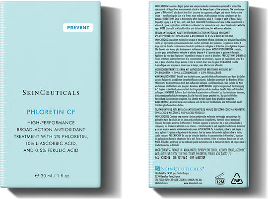 SkinCeuticals Phloretin CF Ενυδατικό & Αντιγηραντικό Serum Προσώπου με Βιταμίνη C & Υαλουρονικό Οξύ για Αποτοξίνωση & Λάμψη 30ml