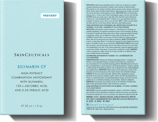 SkinCeuticals Silymarin CF Serum Hidratant și Anti-îmbătrânire pentru Față cu Vitamina C pentru Detoxifiere și Strălucire 30ml