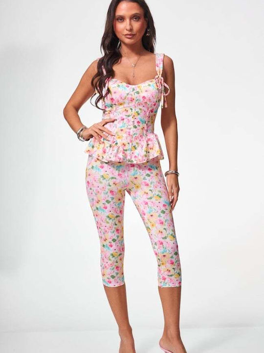 Damen Rosa Set mit Blumenhose