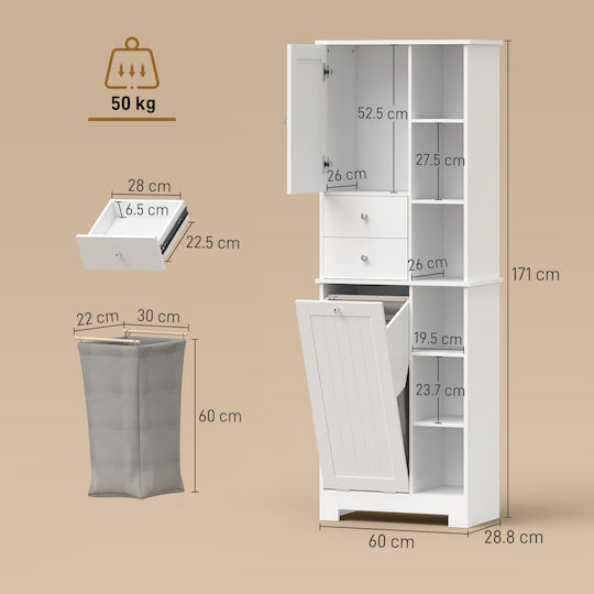 HomCom HomCom Badezimmerschrank für Wäscherei 60x28.8x171cm Weiß