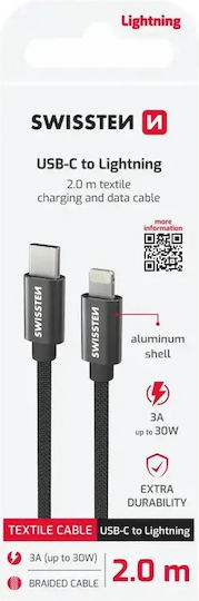 Swissten Плетена USB-C към Lightning кабел Черен 2м (71529201)