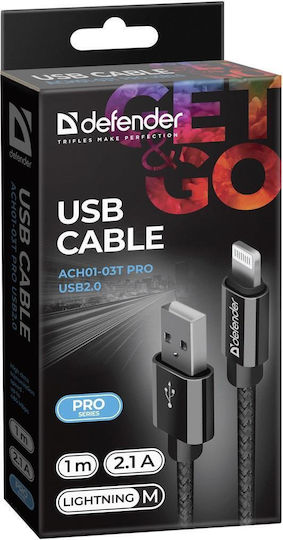 Defender USB-A to Lightning Cable Μαύρο 1m (87808)