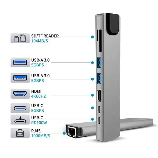 Tech-Protect HUB USB-C Dockingstation mit HDMI 4K PowerDelivery Ethernet Grau