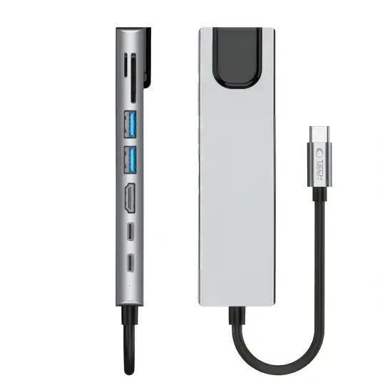 Tech-Protect HUB USB-C Dockingstation mit HDMI 4K PowerDelivery Ethernet Grau