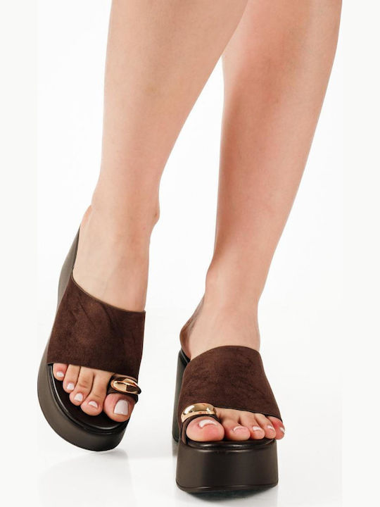 Wide Suede Platforms Gold Ring Brown Strap