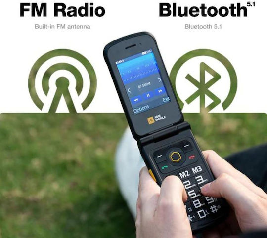 AGM M8 Flip Dual SIM Ανθεκτικό Κινητό με Μεγάλα Κουμπιά Μαύρο