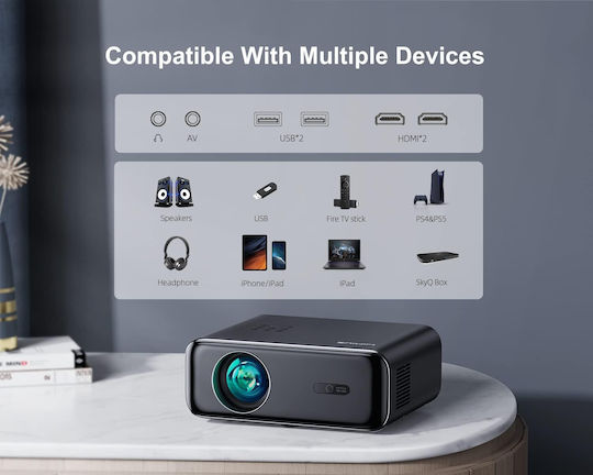 Wimius P62 Projector LCD Full HD με Wi-Fi και Ενσωματωμένα Ηχεία