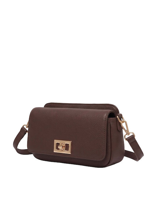 Gallantry Women's Crossbody Bag Pebbled Leather Effect Metal Clasp Dark Brown