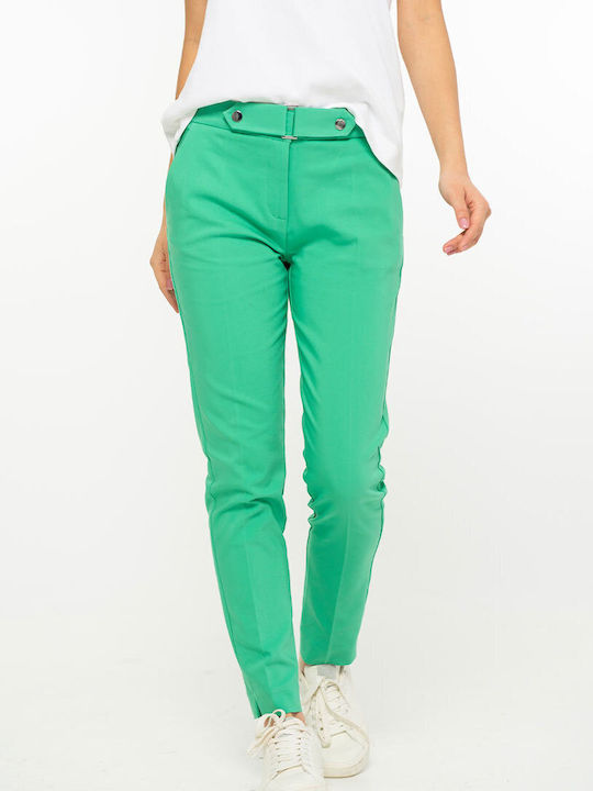 Yrina Pantaloni Dama Tesatura Tapered Linie Verde