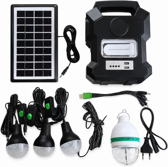Autonomous Solar Lighting System Led 3 Lamps Solar Panel Bluetooth Speaker Radio Fm & Usb Mobile Charging