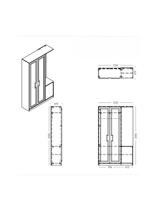 Mobilier Hol cu Oglindă și Suport pentru Haine Multicolor 123x38x208cm
