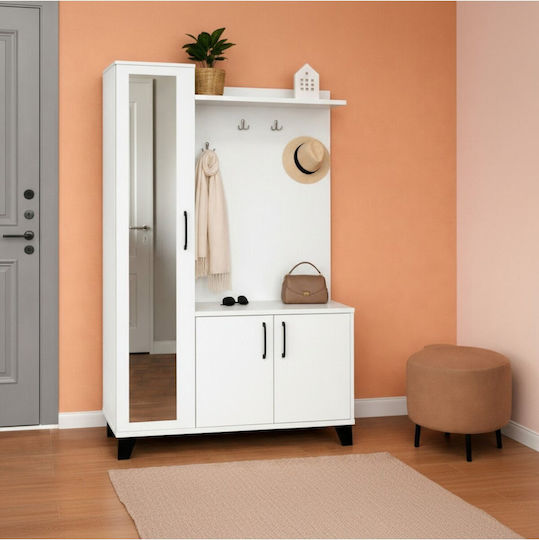 Mobilier Hol cu Oglindă / Suport pentru Haine & Dulap Alb 90x34x184cm
