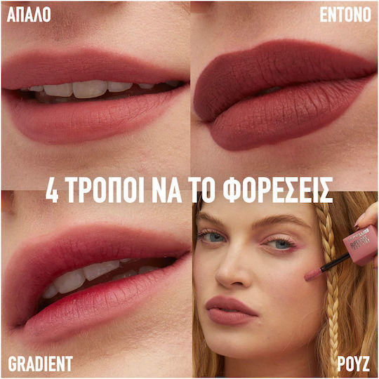 Maybelline Super Stay Teddy Tint Lang anhaltend Flüssig Lippenstift Matt 25 Baby Tee 5ml