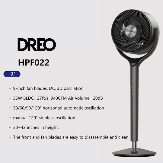 Dreo TurboPoly 362 Ventilator Pe Piedestal 36W cu Telecomandă Gri