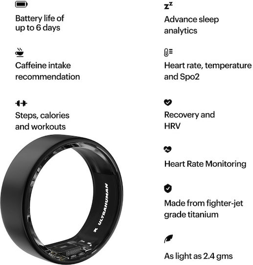 Ultrahuman Air Smart Ring 19.9mm Waterproof with Heart Rate Monitor Matte Gray