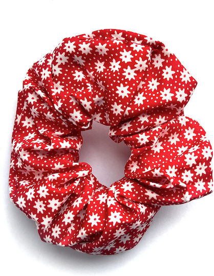 Klassisches Scrunchy Haargummi Aus Samt Stoff Mit Blumen Zartes Rotes