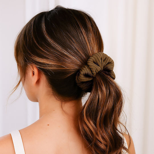 Elastic Pentru Păr Scrunchy Clasic Vintage Maro Catifea În Relief